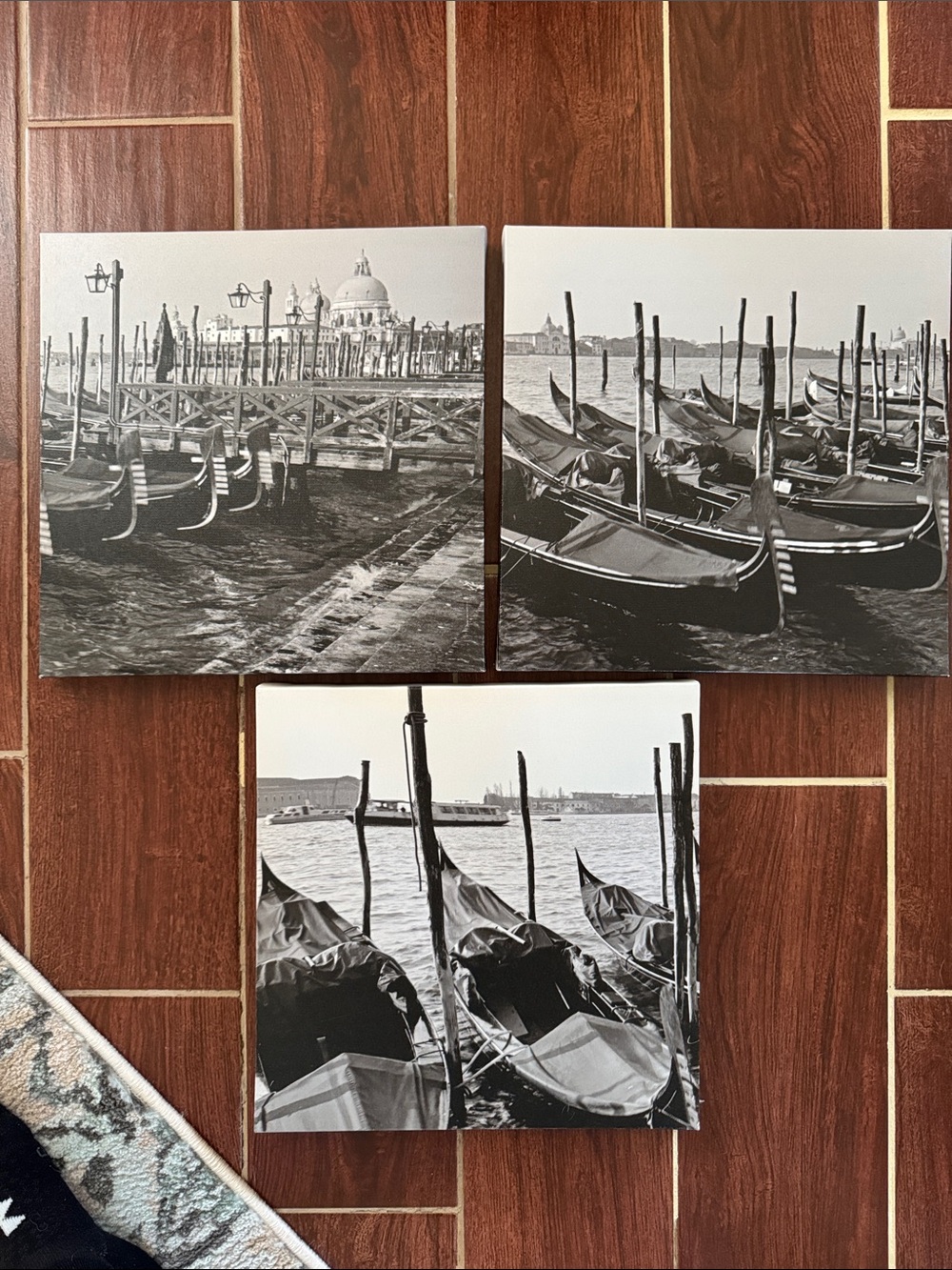 3-piece Black & White Venice Gondolas Triptych Wall Art
